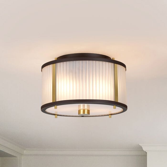 Maria Dark Brown & Brass Ribbed Glass 2 Light Pendant Ceiling Light