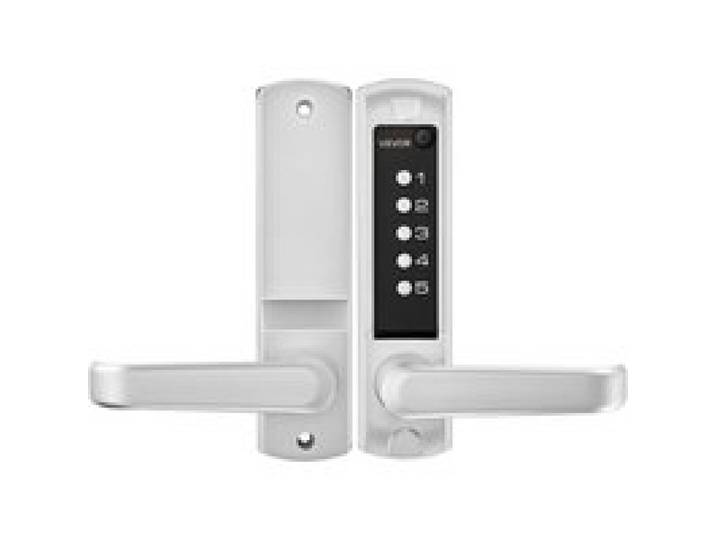 VEVOR Mechanisches Codeschloss mit Einseitigem Tastenschloss (5-stelliger Code), Schlüsselloses Türschloss mit Griff & Automatischer Verriegelung, für Haustüren Gartentore Garagen Outdoor, Silber