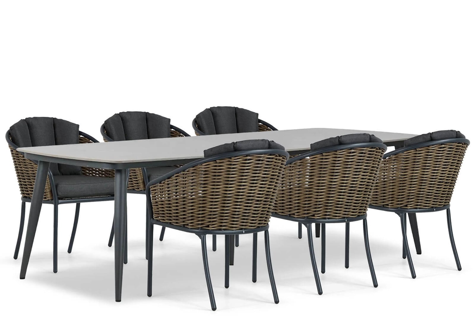 Santika Furniture Tika/Vienna 7-delige moderne tuinset van polyrattan, grijs, 240 cm