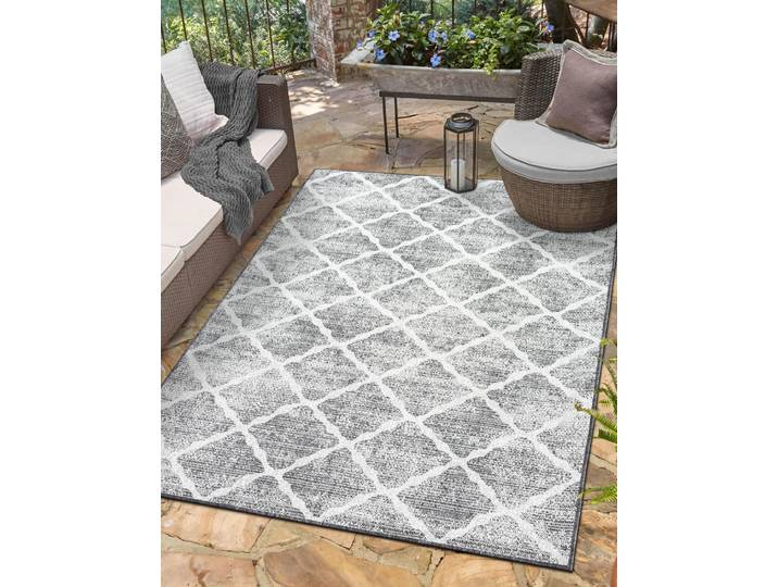 Outdoorteppich Astral, LAGERRÄUMUNG , grau (grau,schwarz,cream), B:160cm H:6mm L:230cm, Polypropylen, MYFLAIR MÖBEL & ACCESSOIRES, Teppiche, Outdoorteppich, modernes Rauten Design, Outdoor geeignet, Balkon, Terrasse