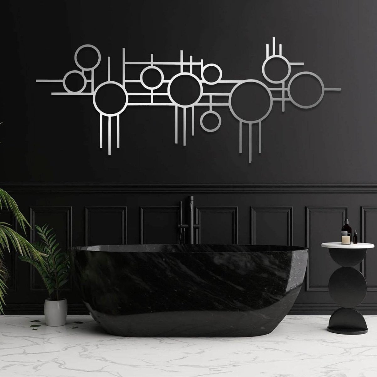 Metalen Muurkunst Ronde Decoratie Abstract Geometrisch Design Zilver 60 x 25 cm
