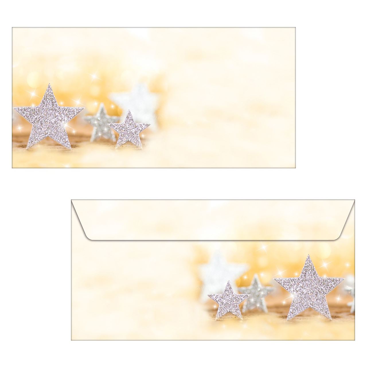 SIGEL 50 Weihnachtsbriefumschläge Glitter Star DIN lang ohne Fenster