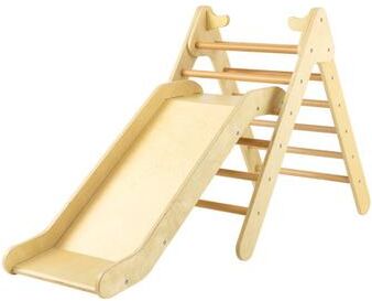 Costway 2-in-1 Wooden Triangle Climber Set with Gradient Adjustable Slide-Natural