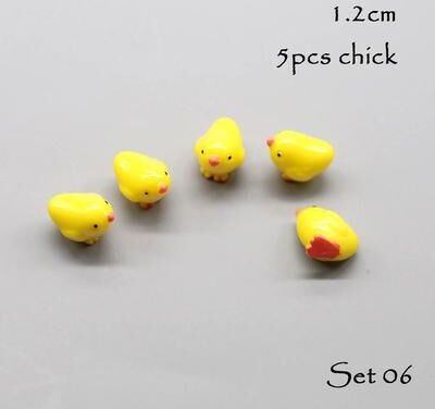 Uplift Essentials Miniature Animal Figurine Set (5 Piece) Tiny Dog, Cat, Sheep & Fish Fairy Garden & Aquarium DIY Accessories set06 Chick