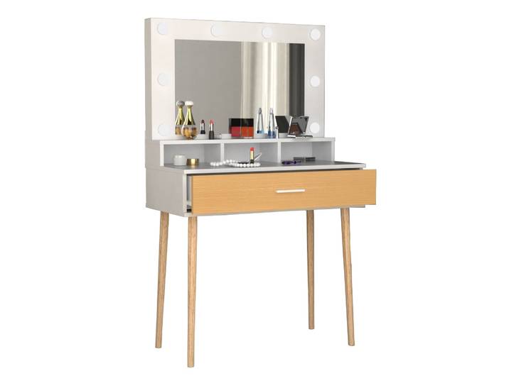 Schminktisch VCM Schminktisch Beleuchtung Schublade Spiegel Lindas , braun (weiß, honig, eiche), B:80cm T:40cm, Tische, Schminktisch