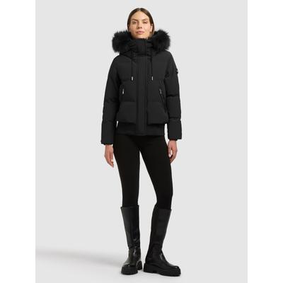 Steppjacke KHUJO "PADME WITH FUR - 2IN1", Damen, Gr. L, schwarz, Web, 86% Nylon, 14% Elasthan, unifarben, regular fit taillenlang, eingesetzt elastischer Bund mit Windstopper, Jacken Steppjacke