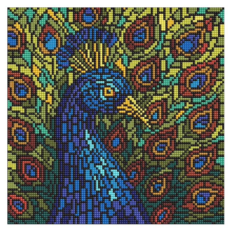 Ideyka Diamond Painting - Buntglasfenster - Pfau 30 x 30 mit Rahmen (AMO8323)