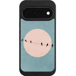 Nivocase Handyhülle für Google Pixel 11 Hülle NIVOpure Case Schwarz Mond Vogel türkis (Google Pixel 11), Smartphone Hülle, Schwarz, Türkis