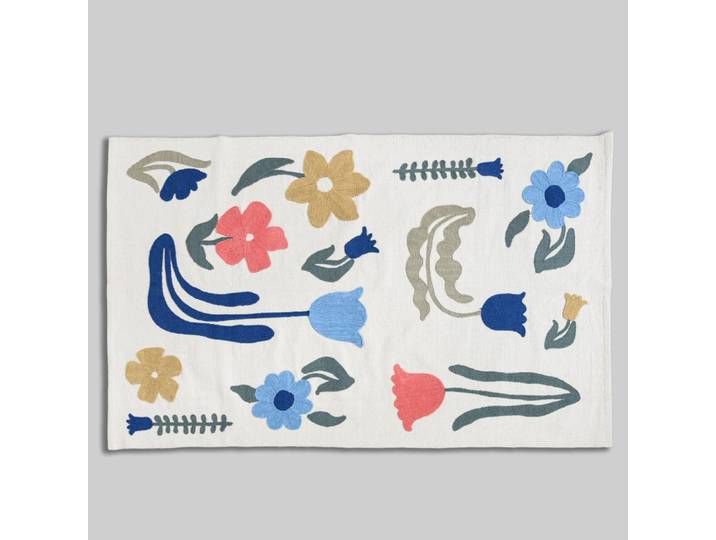 Mehrfarbiger, gewebter Teppich aus recycelter Baumwolle, 90 x 150 cm