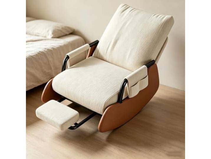 Ergonomischer Ruhesessel - mit Stabiler Schaukelbasis Moderner Ruhesessel mit solider Schaukelbasis und praktischem Seitenfach für Zeitschriften.