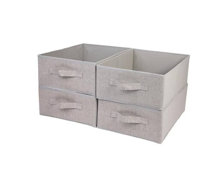 BOMKEE Kallax Lot de 4 Boîtes Boite Rangement Tissu Vetement\, Boite de Rangement Pliable Avec Poignée pour Vêtements\, Enfant Jouets\, Livres (39 x 29 x 14 cm)