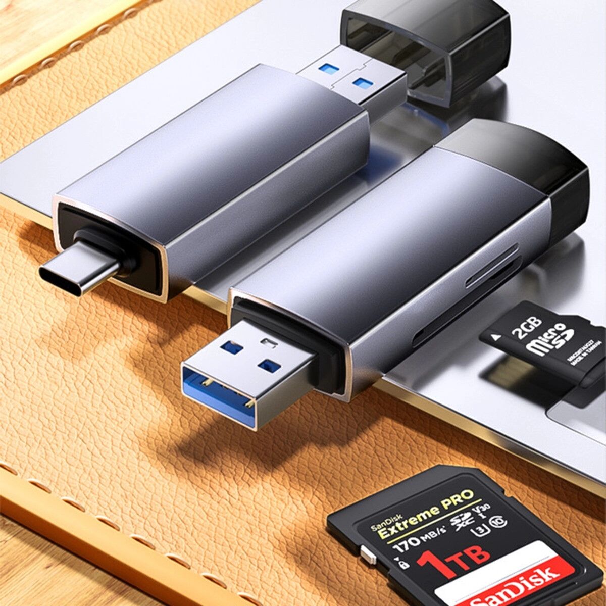 INF USB+Type-C 3.0 Kartenleser – Aluminiumlegierung, USB3.0 5Gbps Highspeed, Duale USB- und Type-C-Schnittstelle,