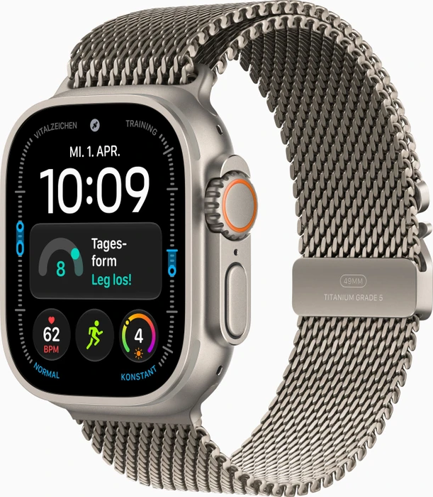 Apple Watch Ultra 4 49 mm Titan Natur mit Milanaise Armband Titan Natur - M