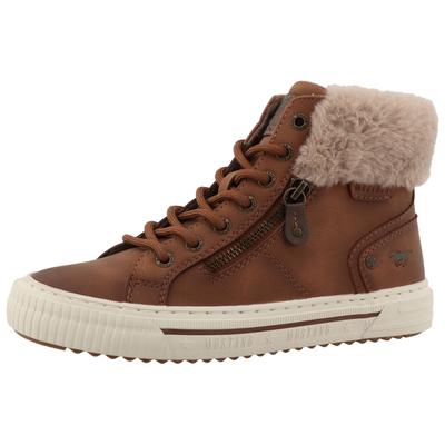 Winterboots MUSTANG SHOES "Kalua", Damen, Gr. 37, wärmend, braun (cognac), Lederimitat, Textil, Schuhe Winterboots, Plateausneaker, Winterboots mit Reißverschluss