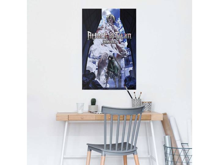 Poster REINDERS Attack on Titan S3 - female titan approaches , blau (farbe bild(er): blau), Bilder, B/H/T: 61cm x 91,5cm x 0,1cm, 1 Stk., Papier, Poster, Teenager Zimmer - Bilderdruckpapier - Film und Fernsehen - 61x91,5 cm, B:61cm H:91,5cm T:0,1cm