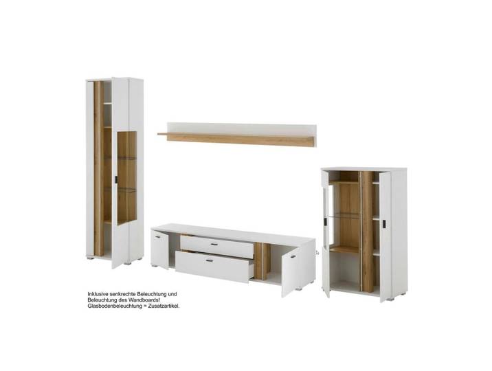 Wohnwand Long Island Weiß/Eiche Wotan B: 355cm