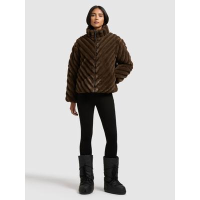 Fellimitatjacke KHUJO "RAYNA", Damen, Gr. M, braun, 100% Polyester, unifarben, regular fit hüftlang, eingesetzt blind abgesteppte Kante, Jacken
