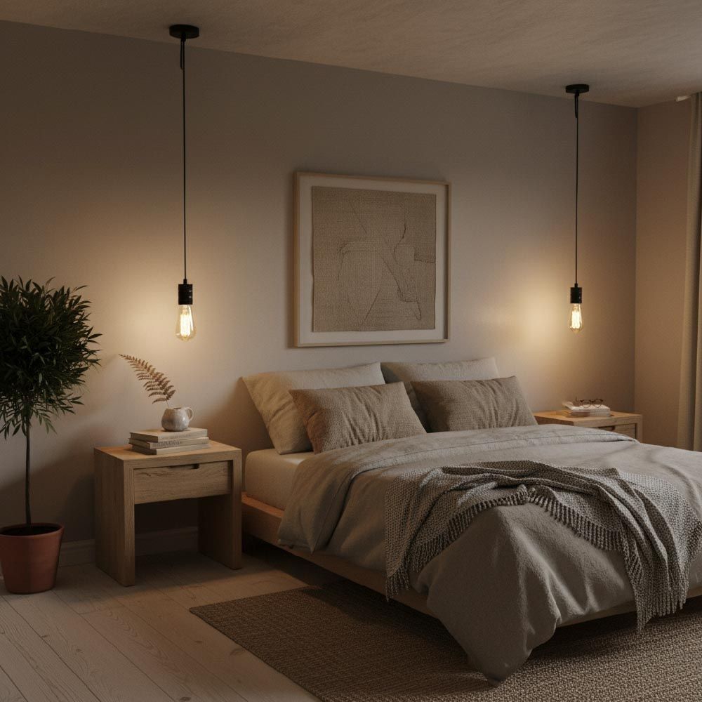 LUSENZ Pendelleuchte Lorena nero – E27-Fassung – Minimalistisches Design – Licht, das zu schweben scheint – IP20 für den Innenbereich
