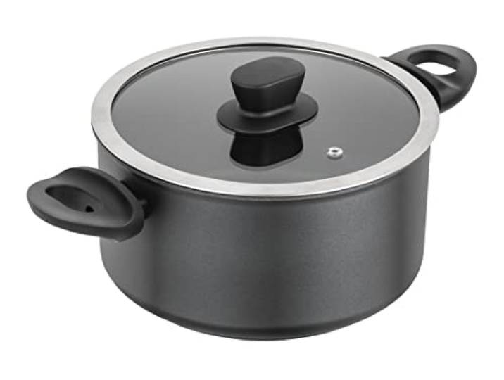Kuhn Rikon New Life Kochtopf 2,0 L - Ø 18 cm Topf mit Glasdeckel Swiss Made Aluminiumtopf - 3-lagige Antihaftbeschichtung - Für Induktion & Backofen bis 220 °C - Energiesparender Boden