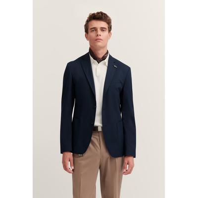 Sakko BUGATTI, Herren, Gr. 48, blau (390, marine), 67% Baumwolle, 28% Polyamid, 5% Elasthan, unifarben, normal, Manschette, Sakkos Sakko, mit Reverskragen