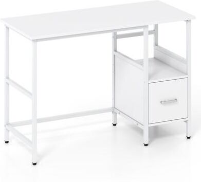 Costway Modern Computer Desk with Open Shelf and Storage Drawer-White