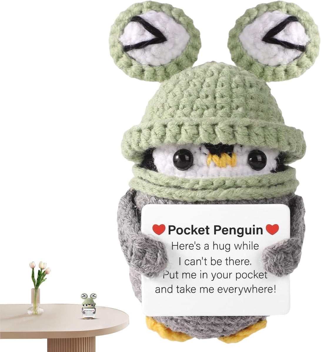 Decoratieve Pop Kikkerhoed met Positieve Boodschap - Motiverende Figuur voor op je Bureau - Hoogte: 10 cm
