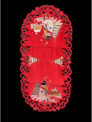 Jiallo Snow Man Embroidered Cutwork Rectangular Table Runner, 15 by 43 inch