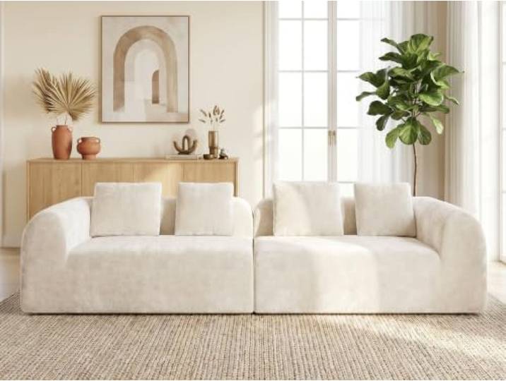 280 cm 4-Sitzer-Sofa, cremeweißes rahmenloses Modularsofa aus Chenille