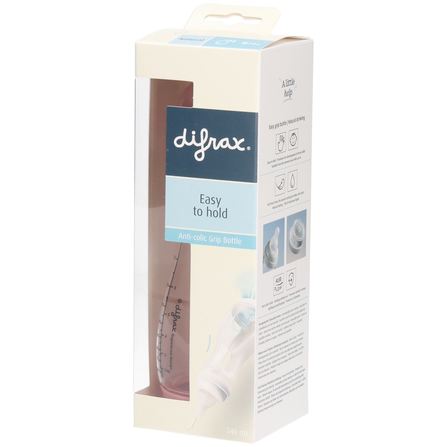 Difrax Handgreepfles Pink Opal 240ml 1st 1 St Babyflasche