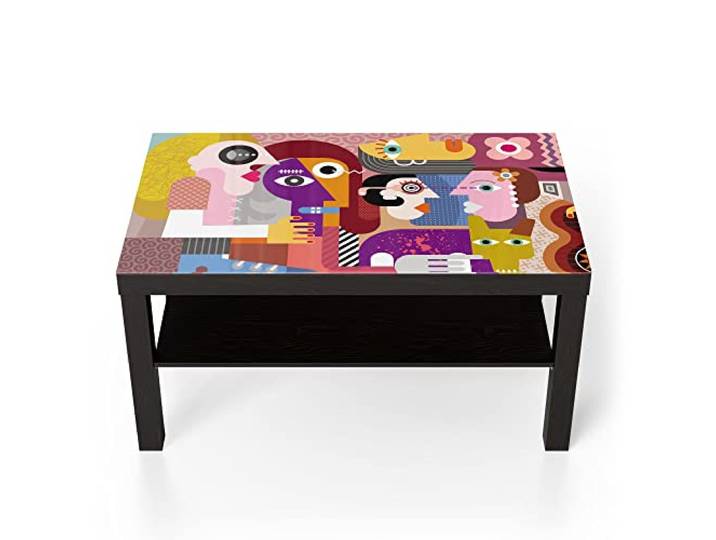 DEQORI Glastisch schwarz groß 90x50 cm Motiv Hund zwischen Menschen ausgefallener Beistelltisch aus Glas Hochglanz Couchtisch fürs Wohnzimmer moderner Couch Tisch mit Design