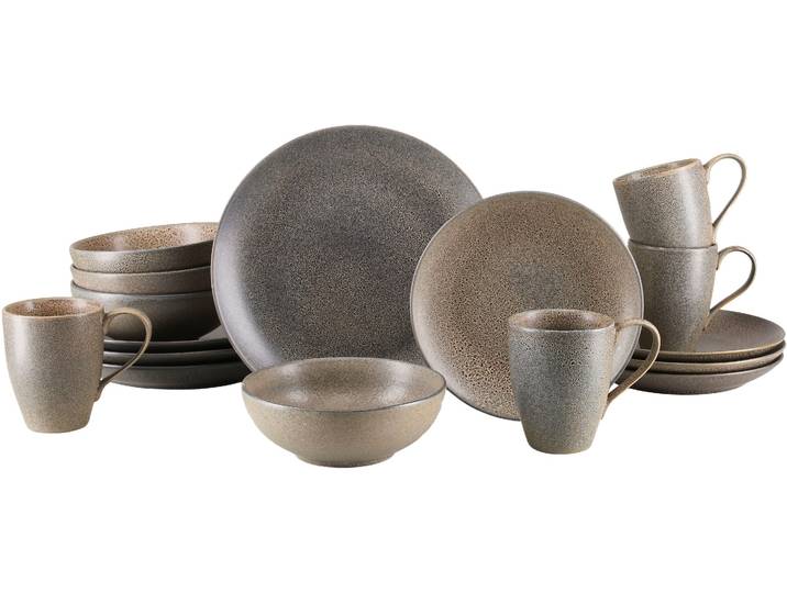 Kombiservice CREATABLE Sierra Nevada, Service 16-tlg. , braun (rocca), 16, Steinzeug, Geschirr-Sets, Kombiservice, Seidenmatte reaktive Spezialglasur, Vintage Effekt
