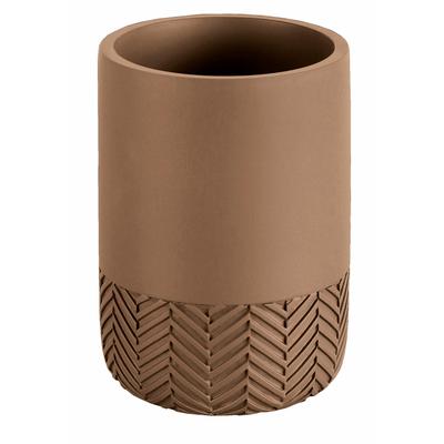 Zahnputzbecher KLEINE WOLKE "Herringbone", braun, B:7cm H:10cm L:7cm, Polyresin, Zahnputzbecher, Accessoire Serie in modernen Scandi Farben