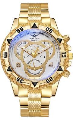 Multicon Wholesale Hub Men's Quartz Watch Classic Business Wristwatch Luxury Alloy Steel Strip Blue Light Large Dial Three Eye gold White