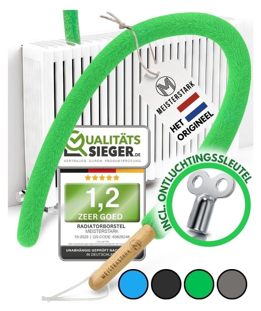 Radiatorborstel met lang flexibel beukenhouten handvat en wasbare microvezel - 115 cm