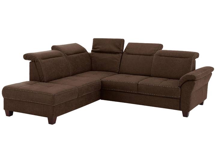 Ecksofa, Luxus-Microfaser Lederoptik, Dunkelbraun 260×235 cm, Mit Kopfteilverstellung & Bettfunktion, Klassisch, Home-affaire