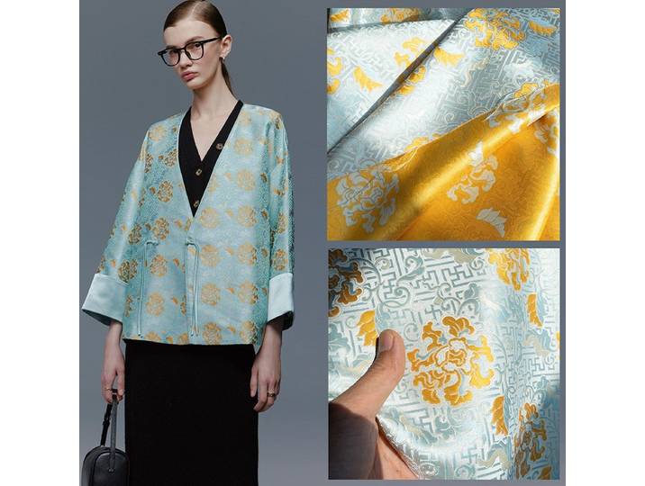 Tissu jacquard brodé et à motifs floraux pour la confection de robes de soirée chinoises (cheongsam)