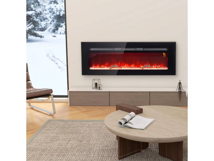 HOMCOM Cheminée Électrique 1800W LED Murale/Encastrable