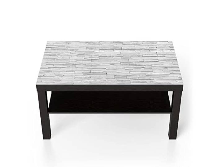 DEQORI Glastisch schwarz groß 90x50 cm Motiv Ungleichmäßige Steinwand ausgefallener Beistelltisch aus Glas Hochglanz Couchtisch fürs Wohnzimmer moderner Couch Tisch mit Design
