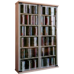 VCM, Regal, Holz CD DVD Standregal Galerie mit Glastür (60 x 18 x 92 cm)