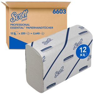 Scott Papierhandtücher 6603, 2-lagig, Interfold-Falz, weiß, Recyclingpapier, 21,2x18,6cm, 2640 Stück