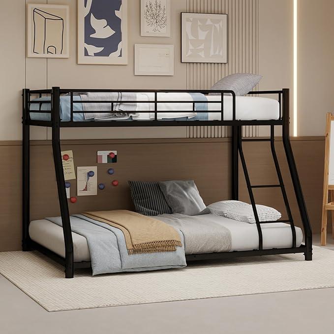 Hochbett 90x200 140x200 Bettgestell L-Förmig Etagenbett Jugendbett Modernes Metallbett Doppelbett Kinderbett 90x200 Doppelstockbett Bunk Bed Betten Bettrahmen Bed Frame, Schwarz