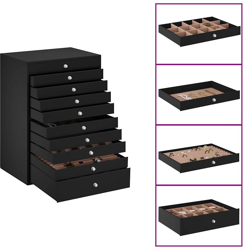 vidaXL Coffret à bijoux 10 niveaux porte-montres noir 29x20,5x40,5 cm