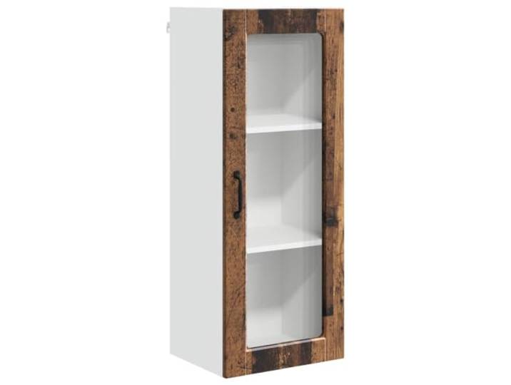 IBUQDDV Wandglas-Schrank Porto Altholz 40 x 31 x 100 cm Holzwerkstoff Wandmontage,geräumige Fächer,Ablagen,Küchenutensilien,Gewürze,Kochgeschirr,Innenbereich