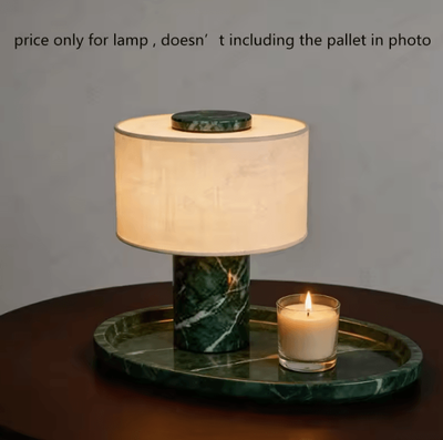 Inspire Curations Modern Marble Table Lamp With Fabric Shade Natural Stone Bedside Light green