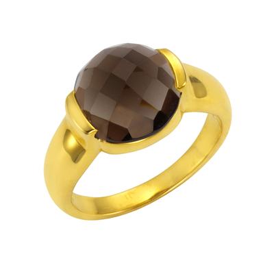 Fingerring JAMELLI "925 Silber vergoldet Rauchquarz 12mm" Gr. 52, gelb, Fingerringe, Damen, 052 (16,6), Silber 925 (Sterlingsilber), Fingerring