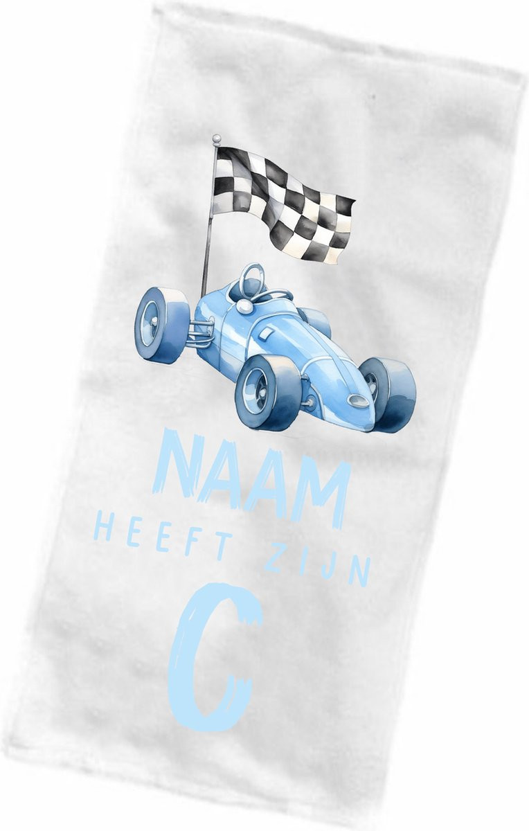 Persoonlijk Strandlaken voor Kinderen met Naam - Raceauto Design - Blauw