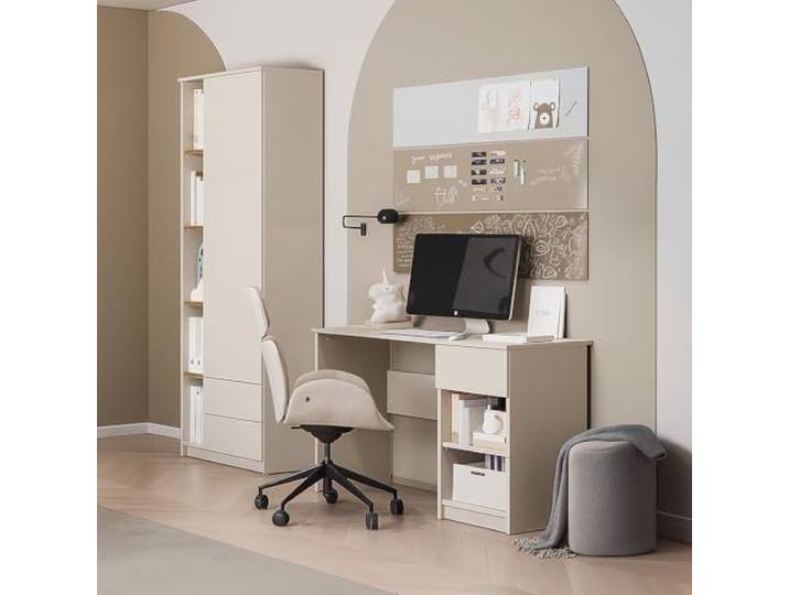 Lomadox Jugendzimmer Set 2-teilig in Kaschmir mit Eiche mit Kleischrank, Schreibtisch grifflos minimalistisch Kinderzimmer Arbeitszimmer Homeoffice