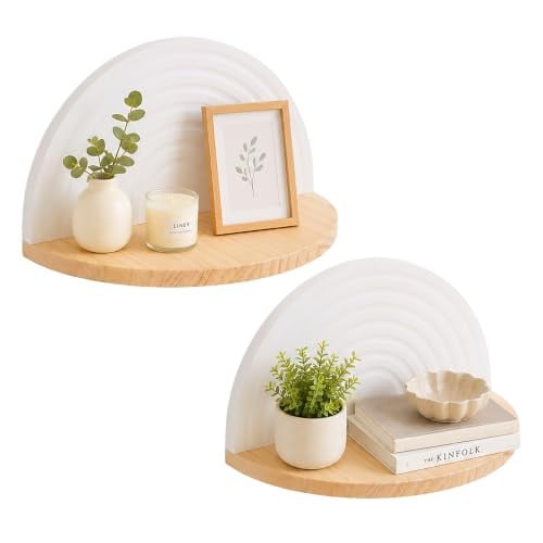 Relaxdays Wandplank 2-delig Boho Wit-Naturel