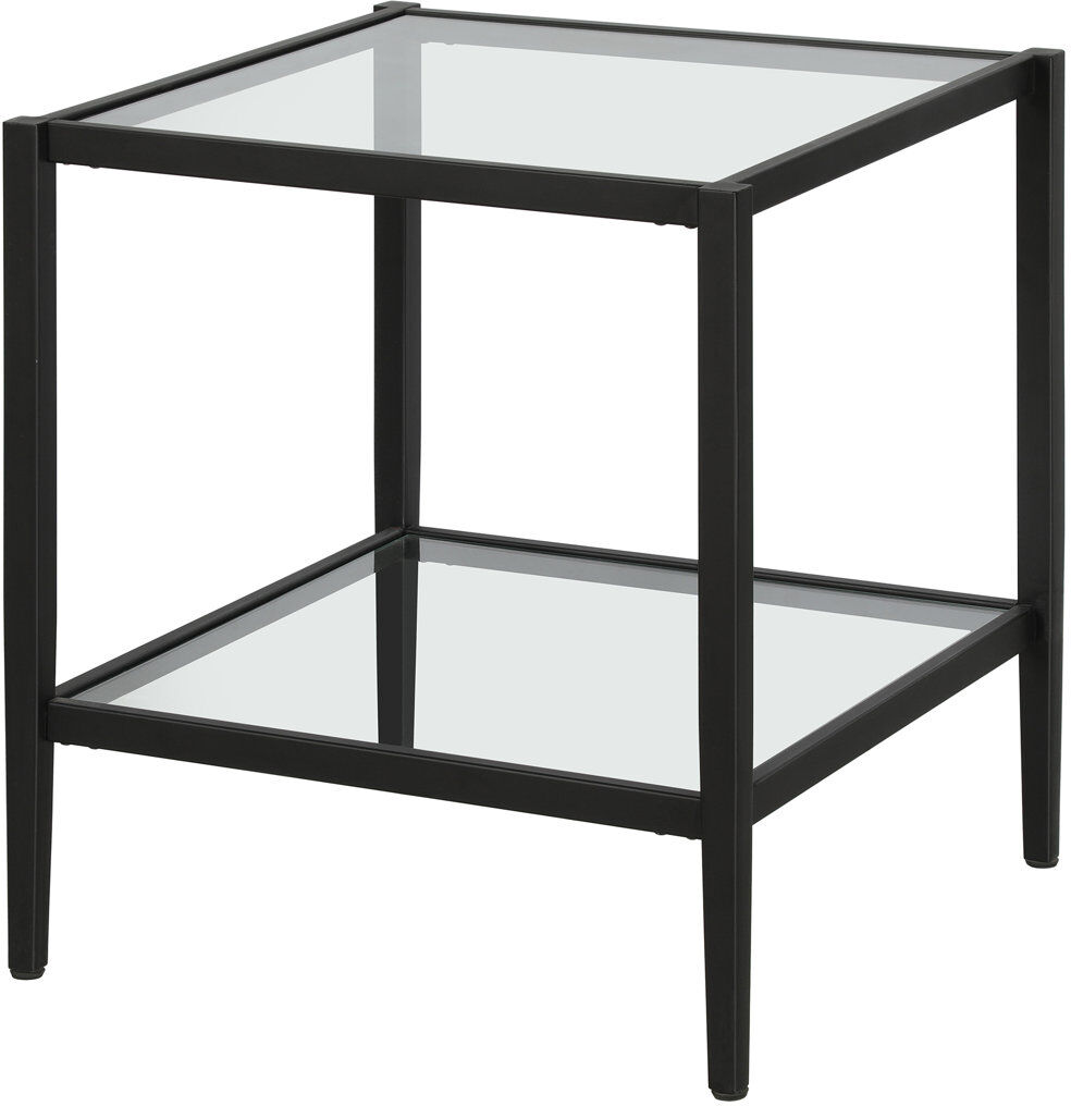 Hudson&Canal Hera Glass Top Four Leg Square Side Table Blackened Bronze 50.8cm W X 50.8cm D