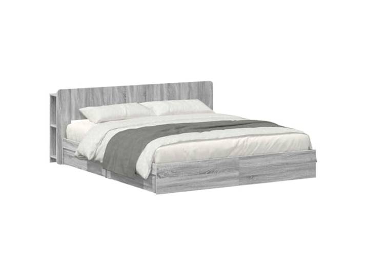 HFXHIJXQ Bettgestell mit Stauraum 200x200cm Grau Sonoma Holzwerkstoff Praktisches Doppelbett fürs Schlafzimmermit integrierten Bettkästen und Kopfteil-Schrank in moderner Grau-Sonoma-Optik.